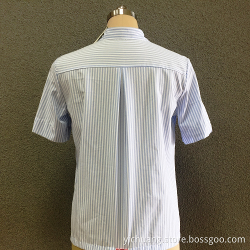 Women's cotton blue striped short sleeves shirt